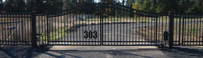 ornamental iron double leaf drive gate